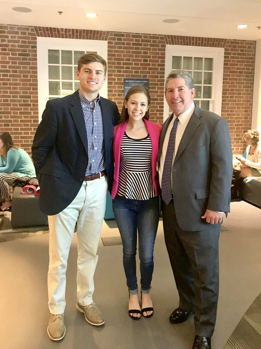 Guest speaker Ray Tanner (right), with USC student chapter vice president Bubba Philpot (left) and chapter president Jessica Waters (Photo courtesy: NSMA USC student chapter)