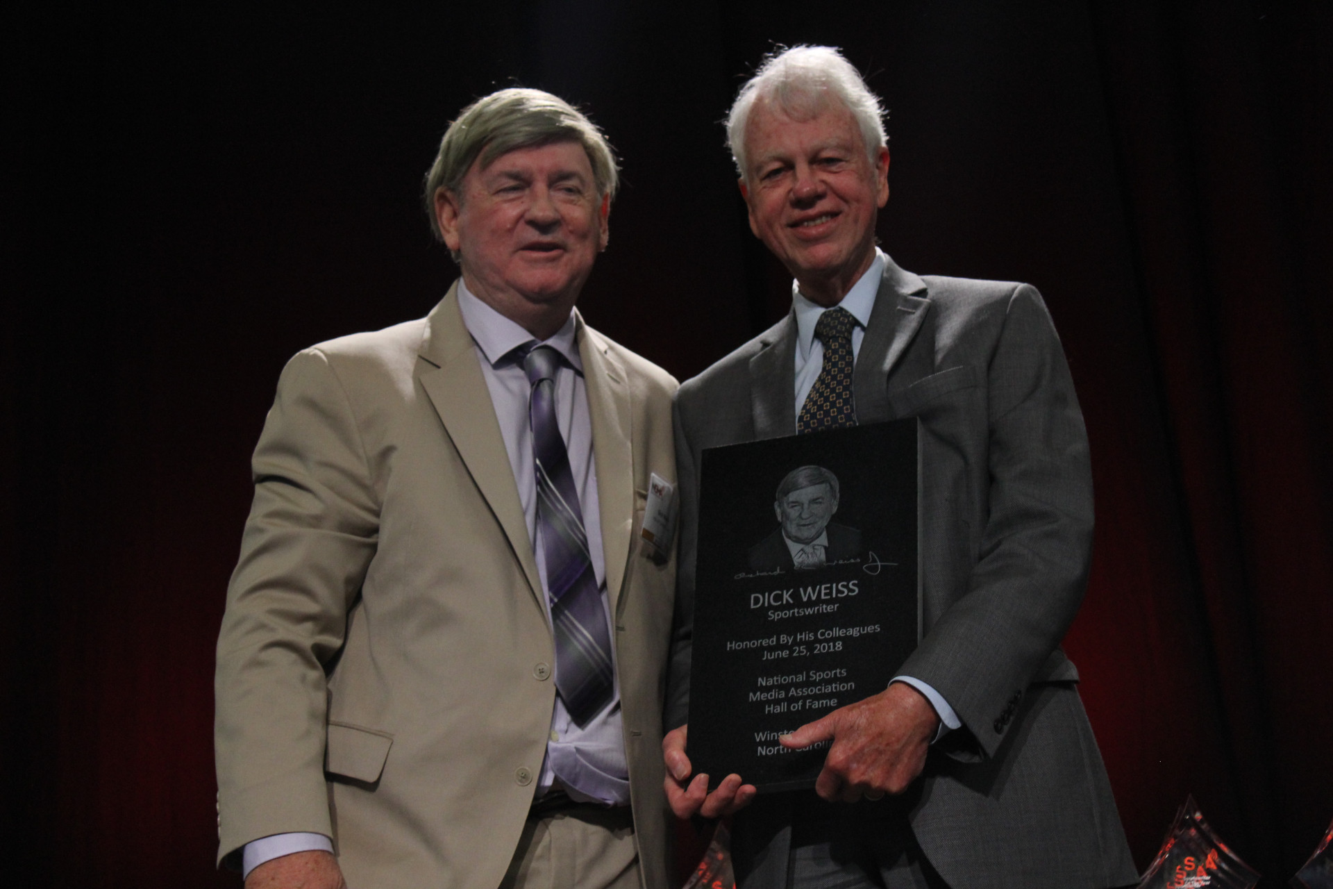 Dick Weiss (left) with his presenter and fellow NSMA Hall of Famer, Bob Ryan